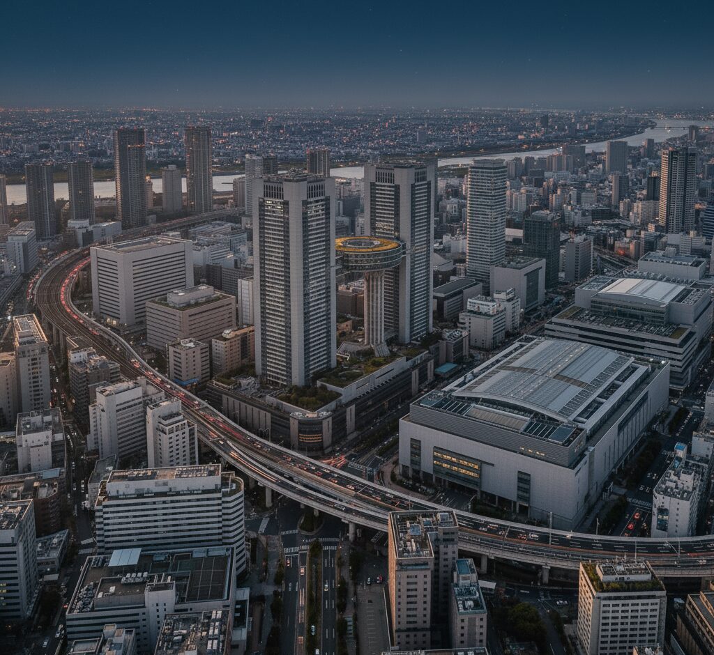 Umeda skyline Osaka downtown business district