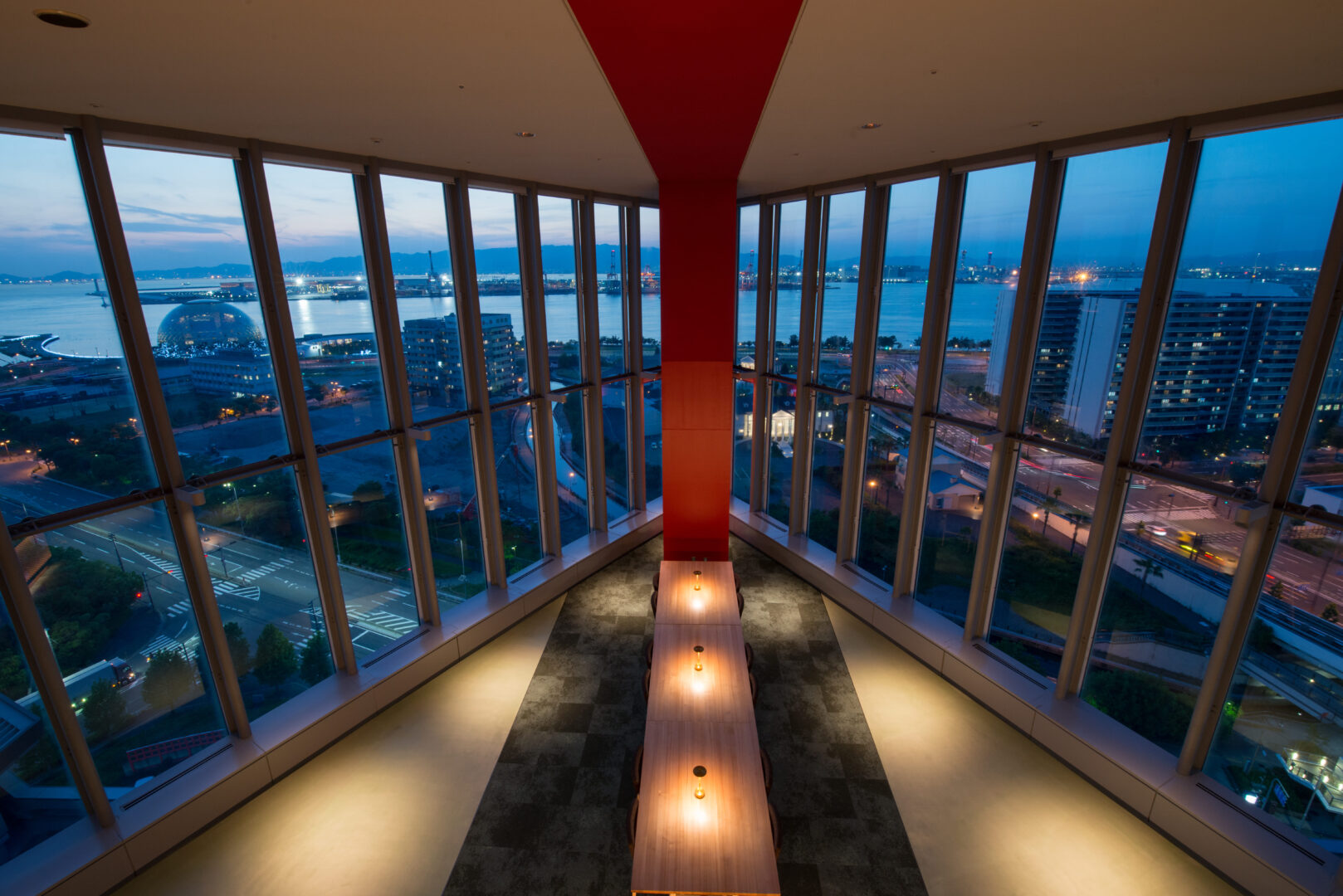 ATC LOUNGE premium event dining space with panoramic Osaka Bay views